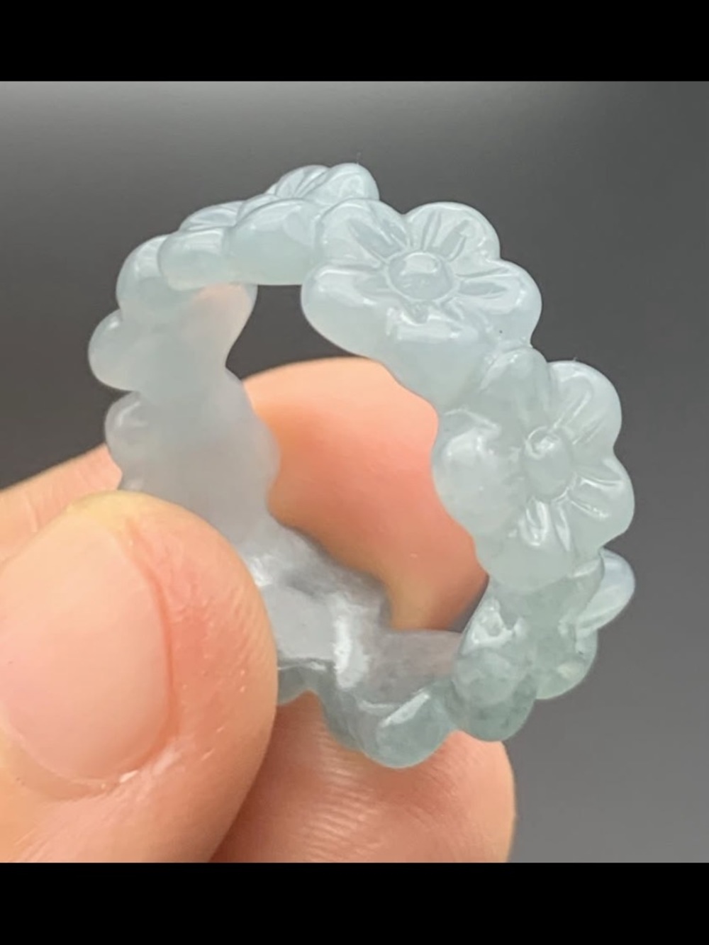 Elegant certificate jadeite jewelry jade link ring flower size7.75